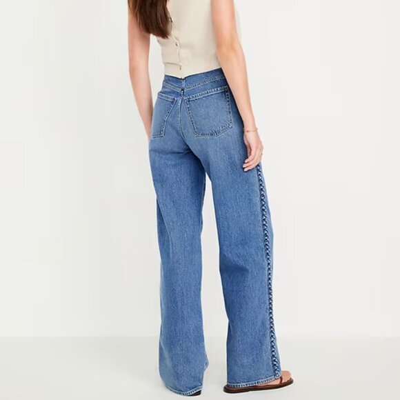 NWT Old Navy Extra High Rise Sky-Hi Wide Leg Jeans with Braiding, Size 4 - Picture 2 of 10